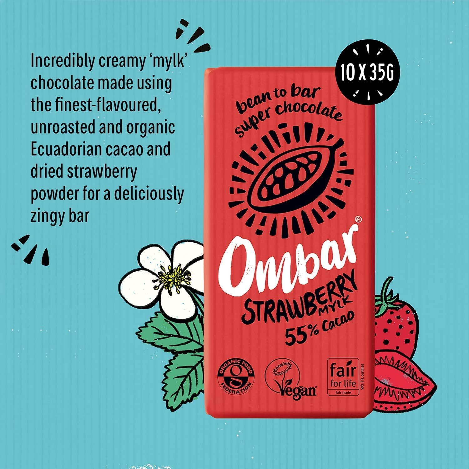 Strawberry Milk 55% Cacao Chocolate Bar 35g - Ombar - Chocolate Bar - Eco Natural Products