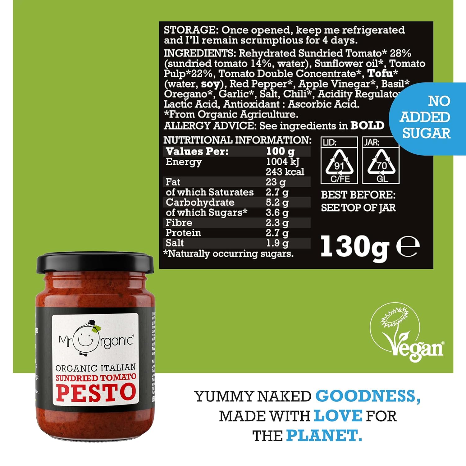 Sundried Tomato Vegan Pesto 130g - Mr Organic - Pasta Sauce - Eco Natural Products