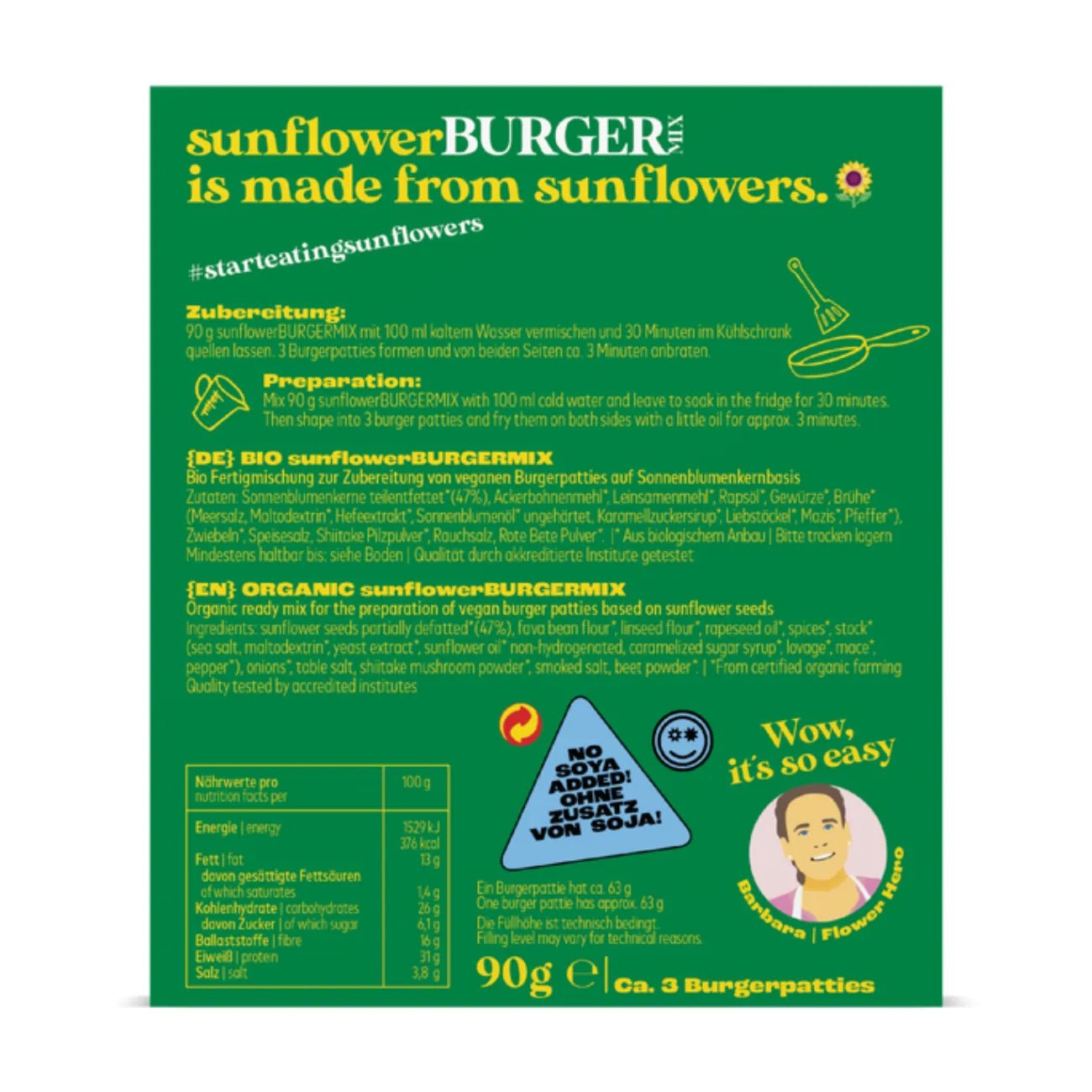 Sunflower Seed Burger Mix 90g - Sunflower Family - Meat Alternatives - Sunflower Family