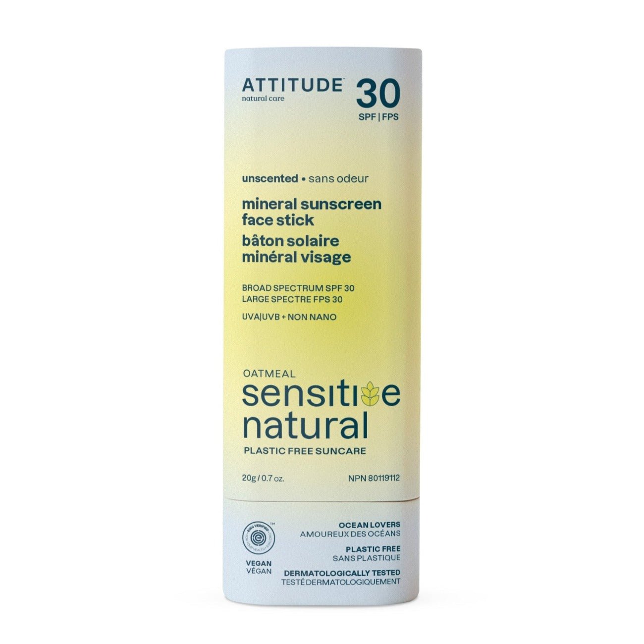 Sunscreen Face Stick Oatmeal Sensitive Natural SPF30 20g - Attitude - Sunscreen - Eco Natural Products
