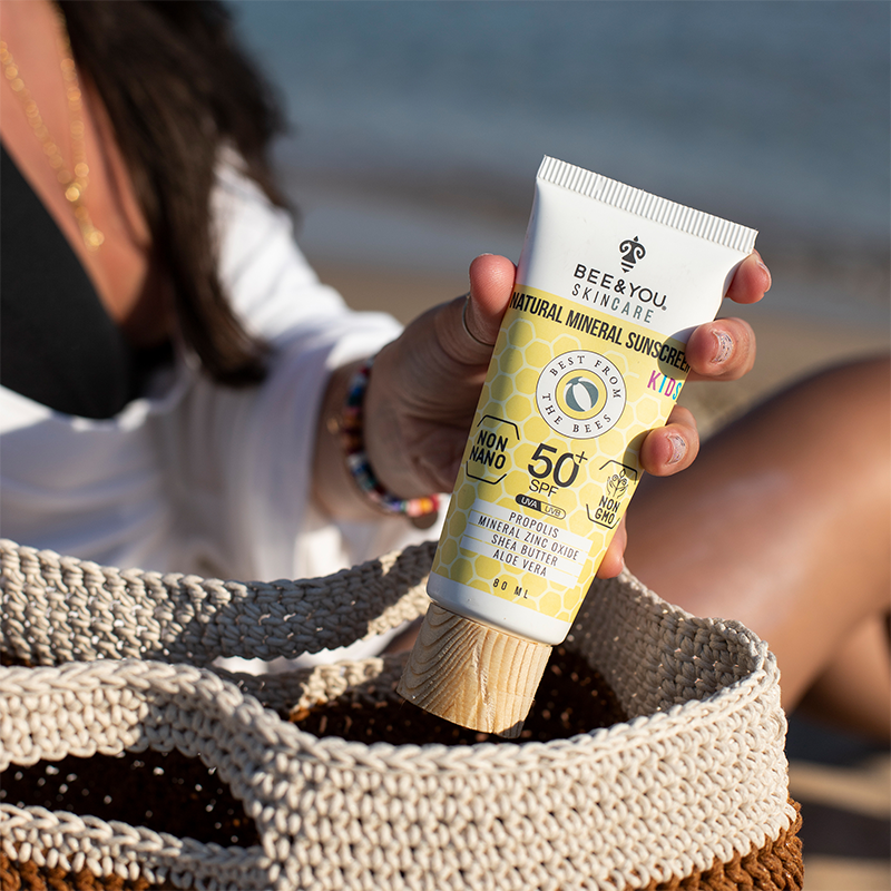 Bee and You Mineral Sunscreen Cream Kids SPF50 80ml - in use