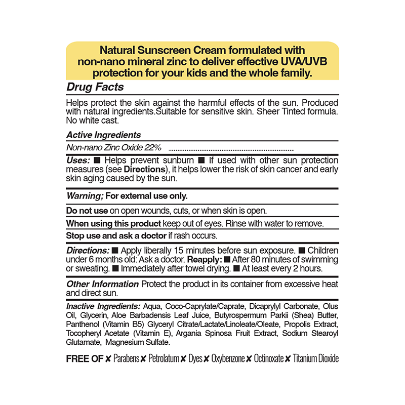 Bee and You Mineral Sunscreen Cream Kids SPF50 80ml - back