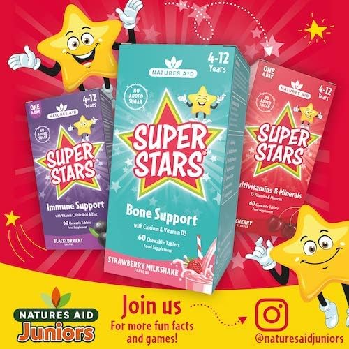 Super Stars Bone Support 60 Chewable Tablets - Natures Aid - Food Supplements - Eco Natural Products