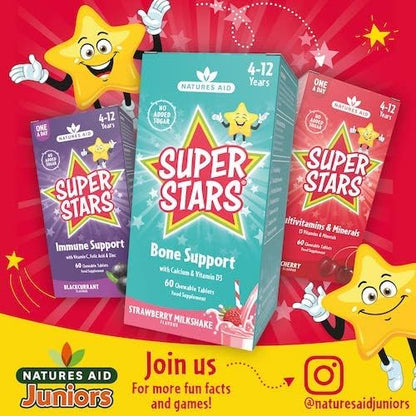 Super Stars Bone Support 60 Chewable Tablets - Natures Aid - Food Supplements - Eco Natural Products