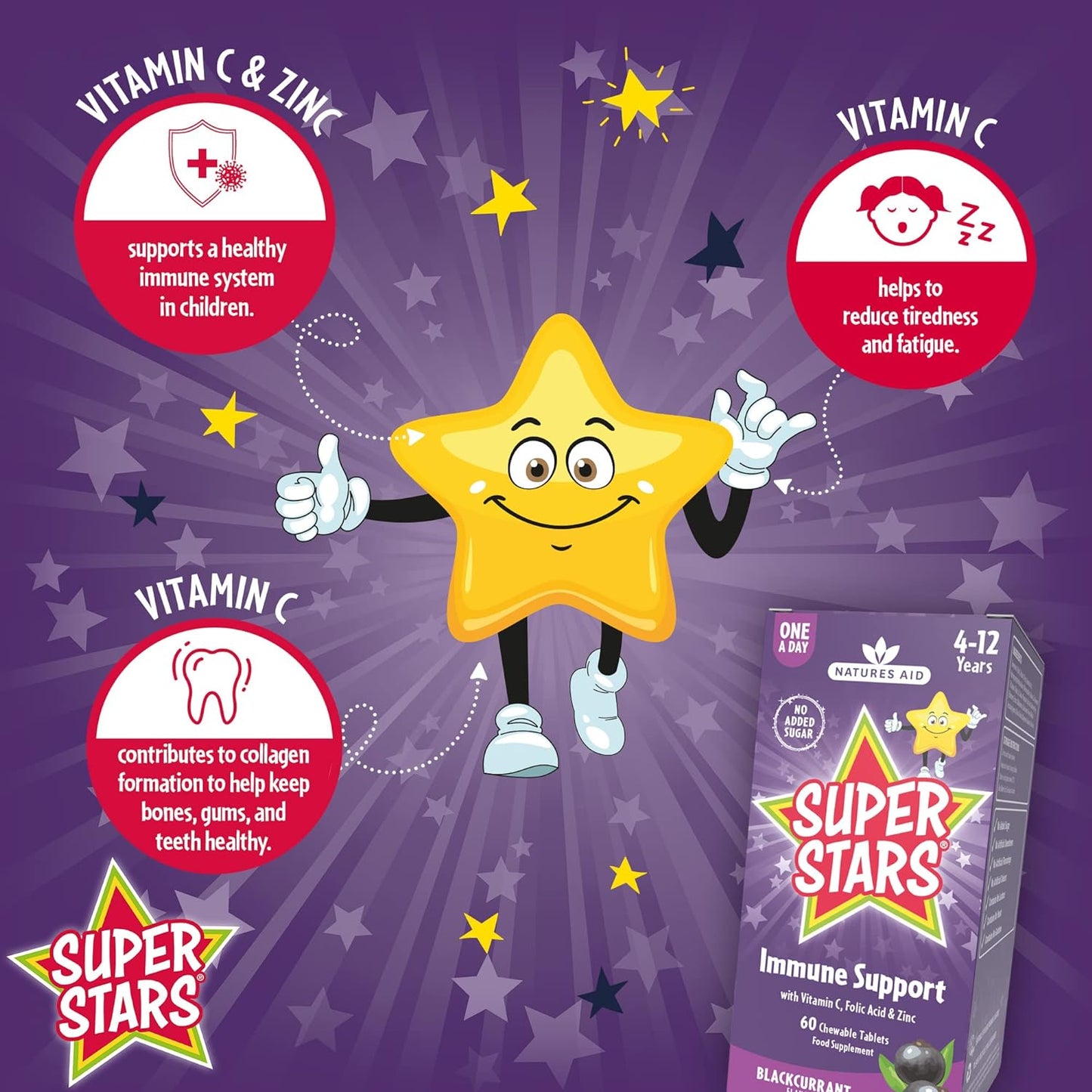 Super Stars Immune 60 Chewable Tablets - Natures Aid - Food Supplements - Eco Natural Products