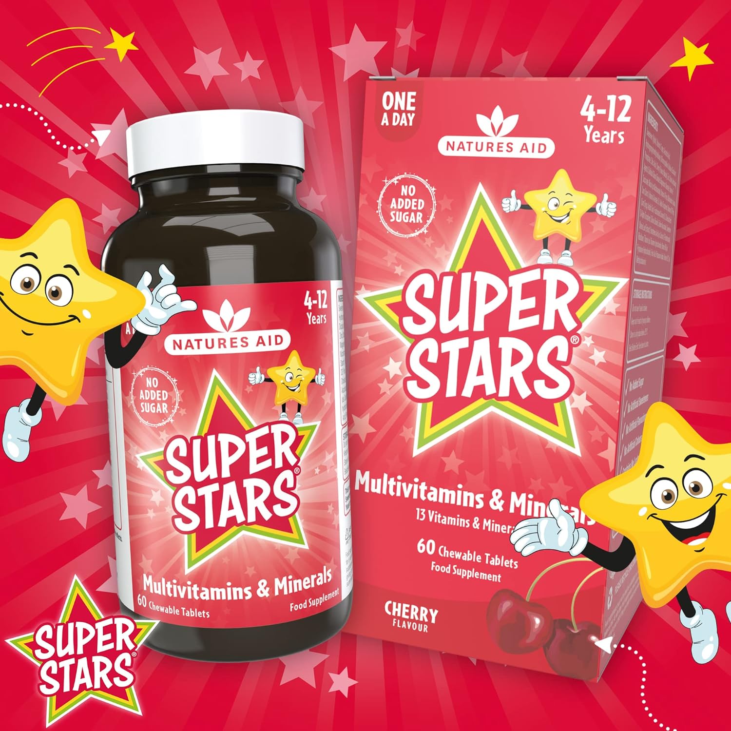 Super Stars Multivitamin & Minerals 60 Chewable Tablets - Natures Aid - Food Supplements - Eco Natural Products