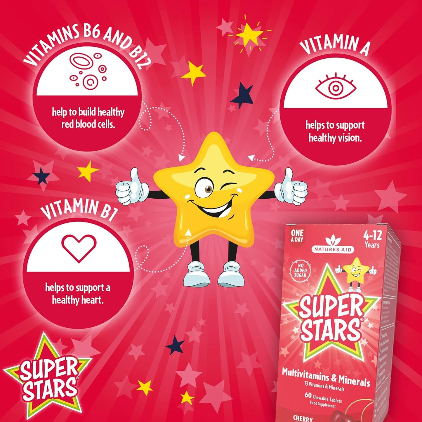 Super Stars Multivitamin & Minerals 60 Chewable Tablets - Natures Aid - Food Supplements - Eco Natural Products