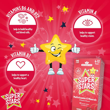 Super Stars Multivitamin & Minerals 60 Chewable Tablets - Natures Aid - Food Supplements - Eco Natural Products