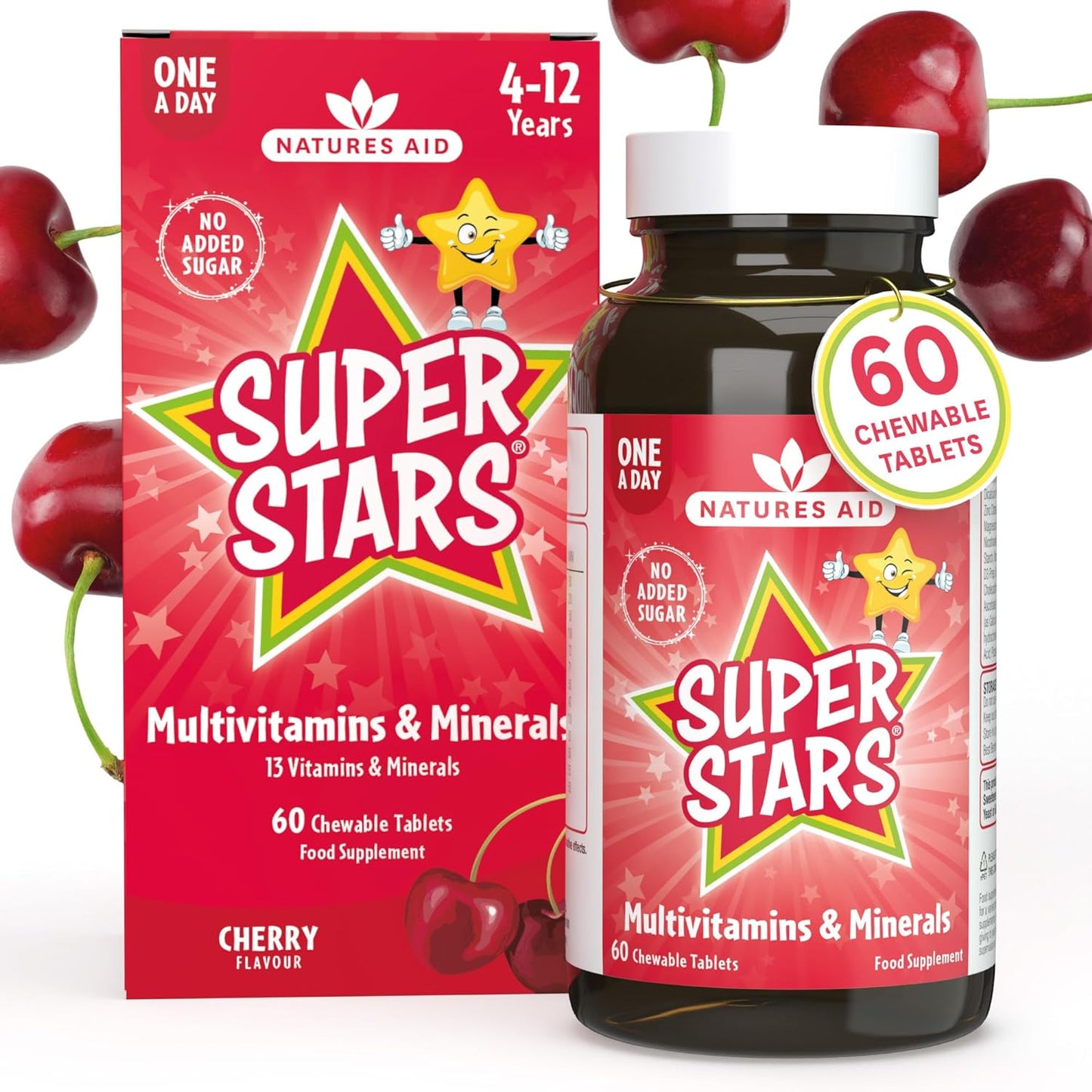 Super Stars Multivitamin & Minerals 60 Chewable Tablets - Natures Aid - Food Supplements - Eco Natural Products