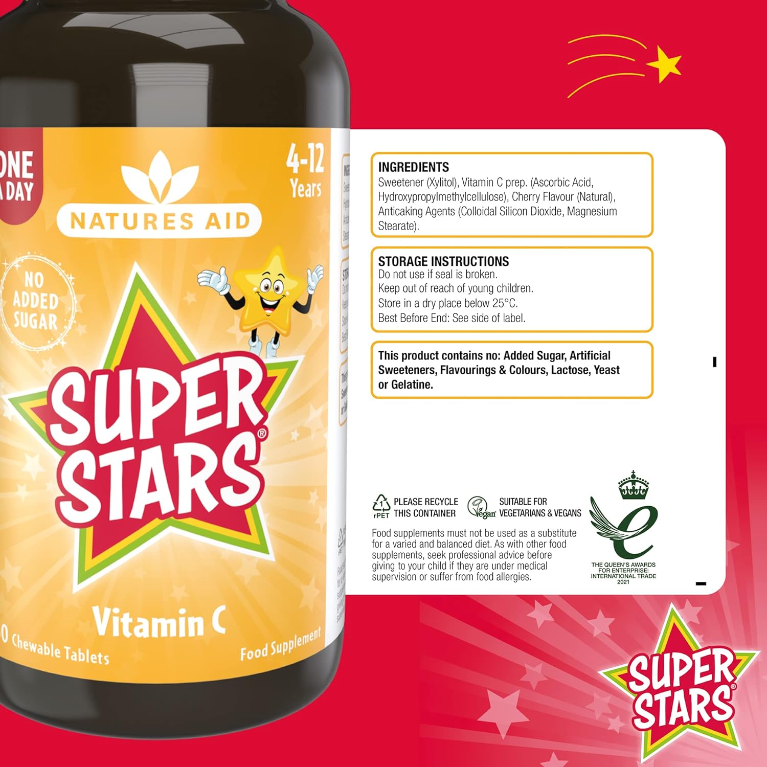 Super Stars Vitamin C 60 Chewable Tablets - Natures Aid - Food Supplements - Eco Natural Products