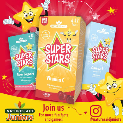 Super Stars Vitamin C 60 Chewable Tablets - Natures Aid - Food Supplements - Eco Natural Products