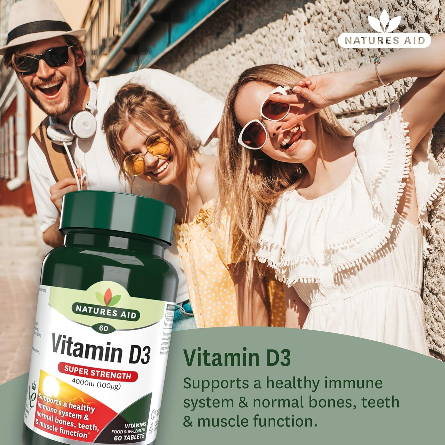 Super Strength Vitamin D3 4000iu 60 Tablets - Natures Aid - Food supplement - Eco Natural Products