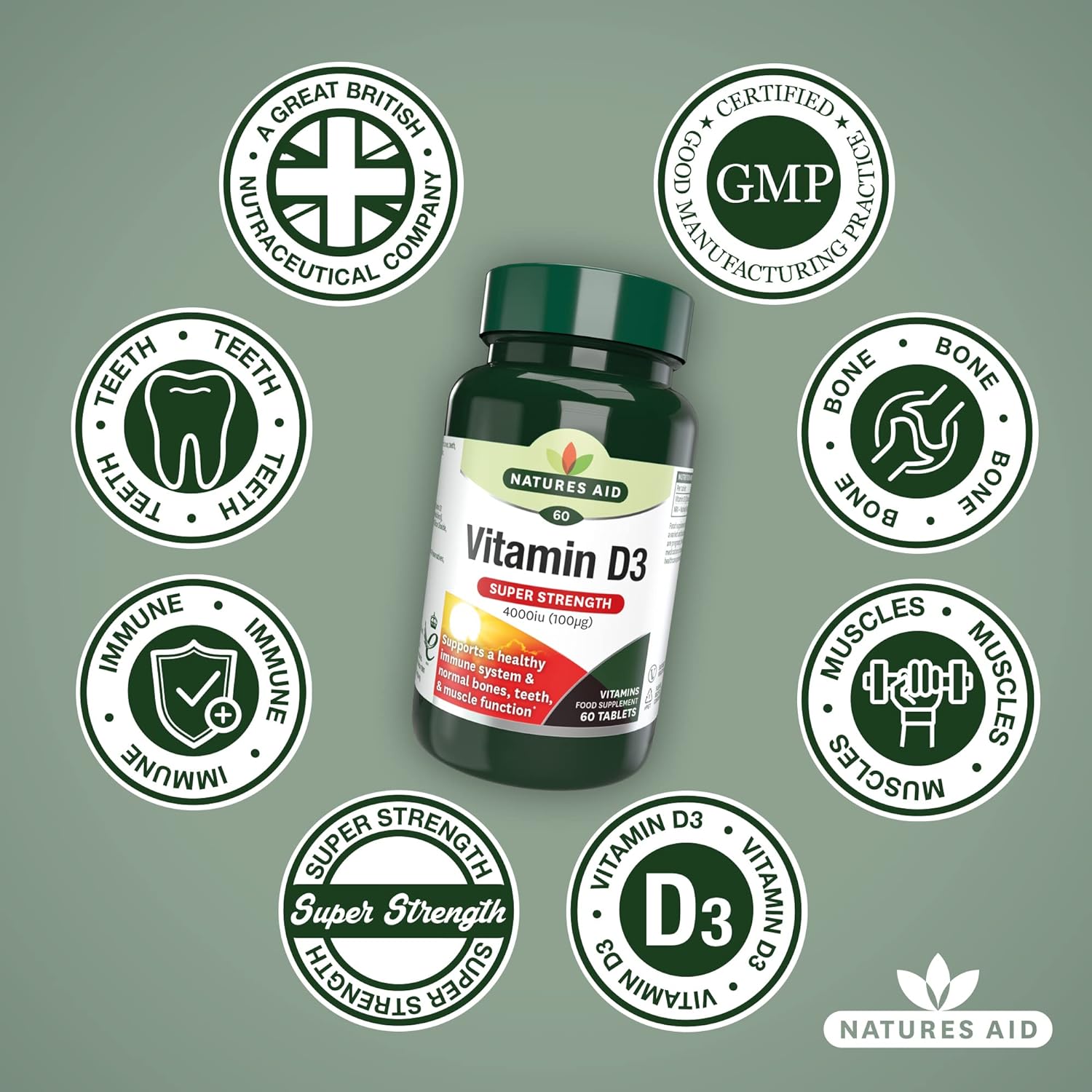 Super Strength Vitamin D3 4000iu 60 Tablets [BLACK FRIDAY] - Eco Natural Products - Natures Aid - Food supplement