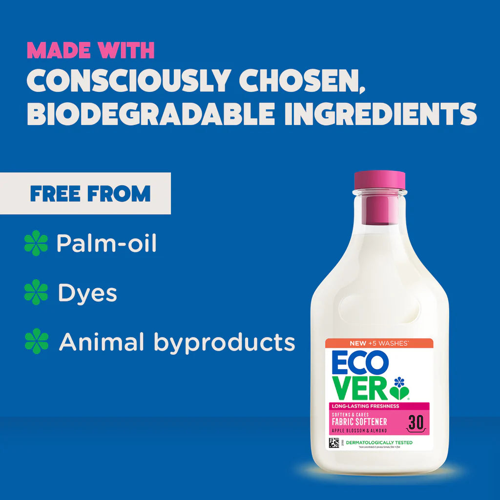 Ecover Apple Blossom & Almond Fabric Softener 30 Washes 750ml palm oil free