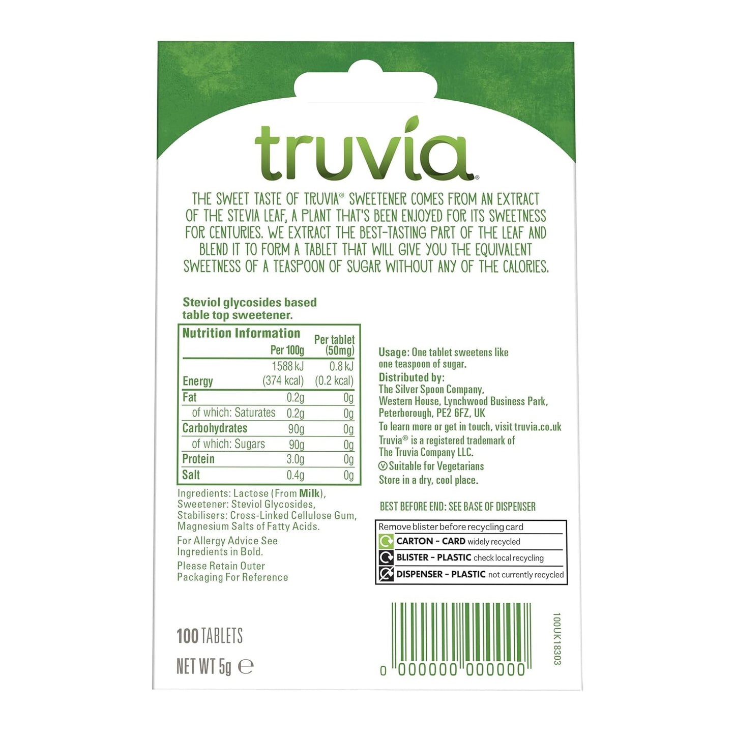 Sweetener Stevia 100 Tablets - Truvia - Sweetener - Eco Natural Products