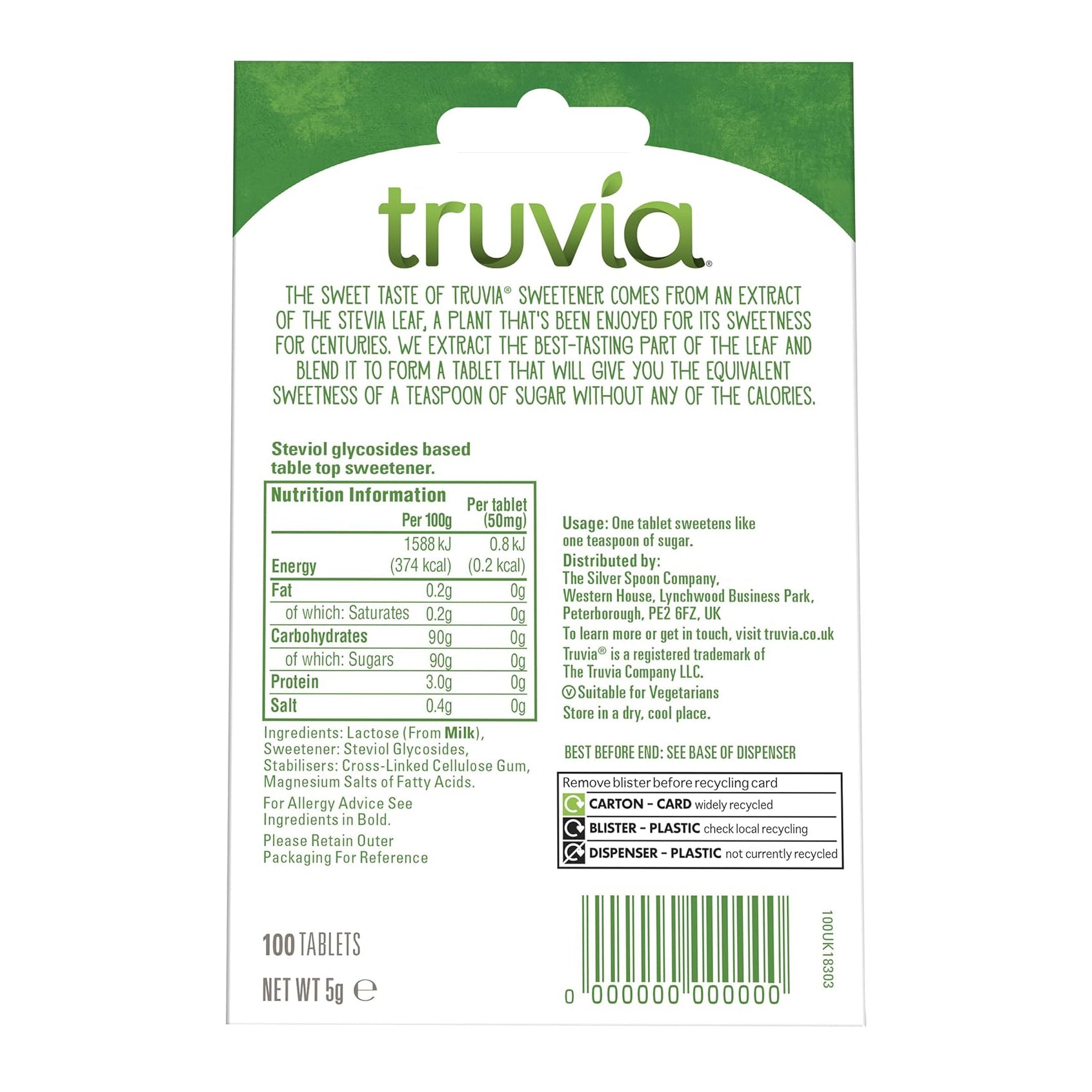 Sweetener Stevia 100 Tablets - Truvia - Sweetener - Eco Natural Products