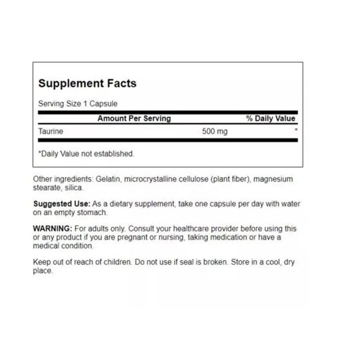 Taurine 500mg 100 caps - Swanson - Supplement - Eco Natural Products