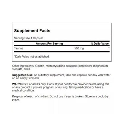 Taurine 500mg 100 caps - Swanson - Supplement - Eco Natural Products