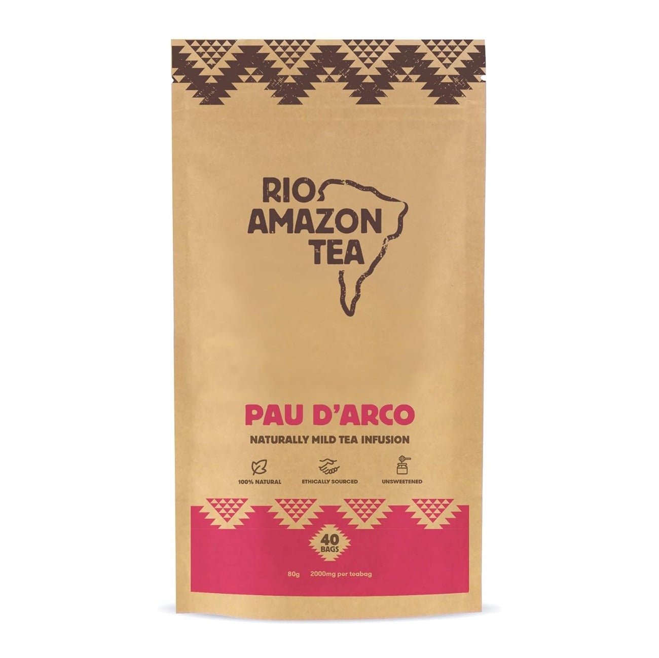 Tea Pau d'Arco (Lapacho) 2000mg 40 Bags - Rio Amazon - Tea herbal - Eco Natural Products