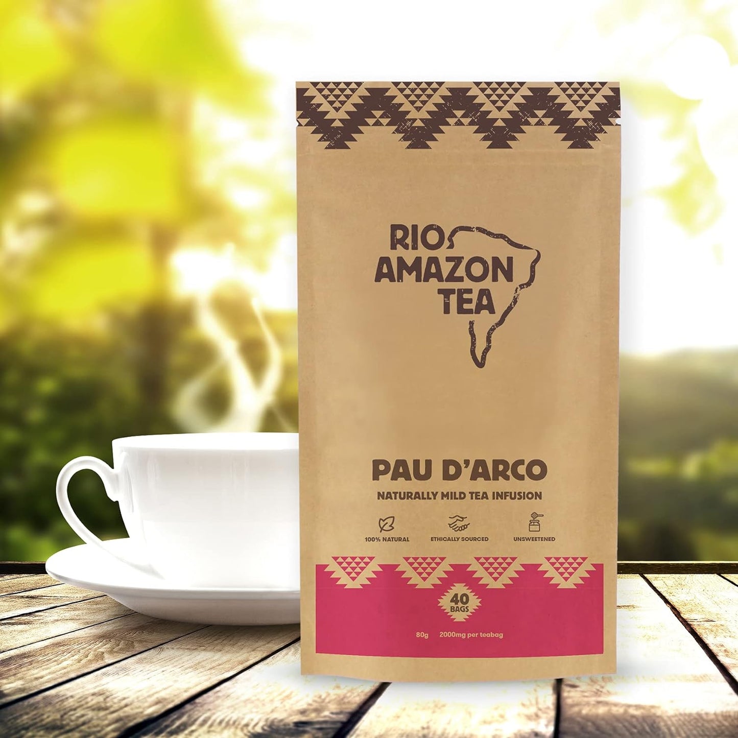 Tea Pau d'Arco (Lapacho) 2000mg 40 Bags - Rio Amazon - Tea herbal - Eco Natural Products