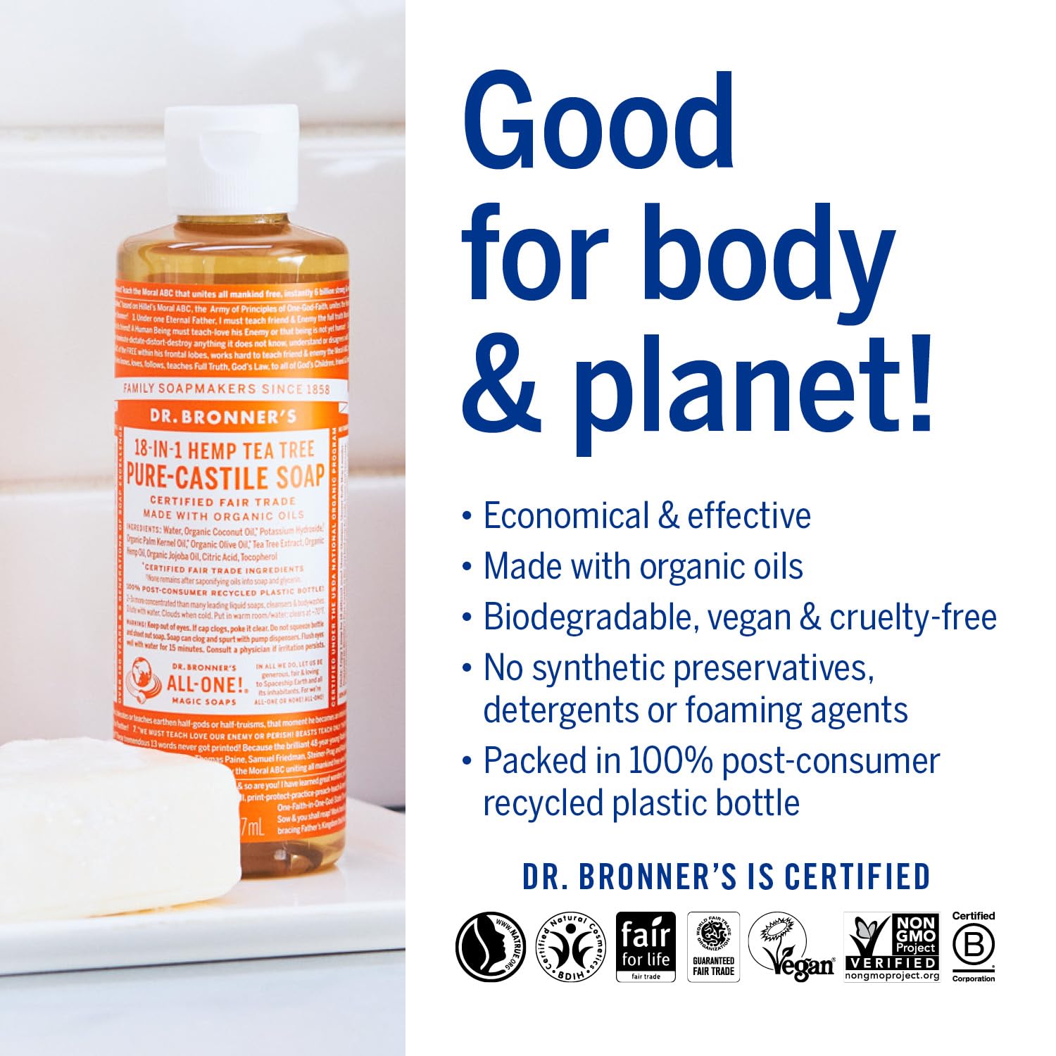 Tea Tree Pure - Castile Liquid Soap 237ml - Dr. Bronner - Liquid Soap - Eco Natural Products