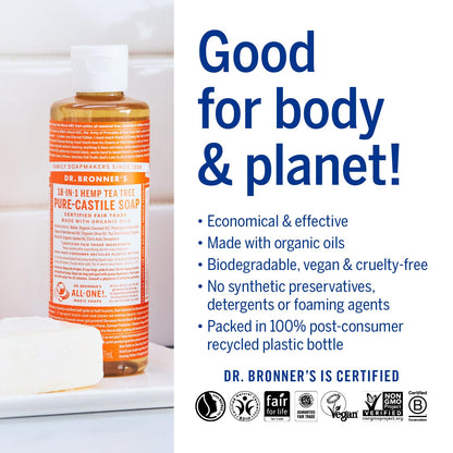 Tea Tree Pure - Castile Liquid Soap 237ml - Dr. Bronner - Liquid Soap - Eco Natural Products