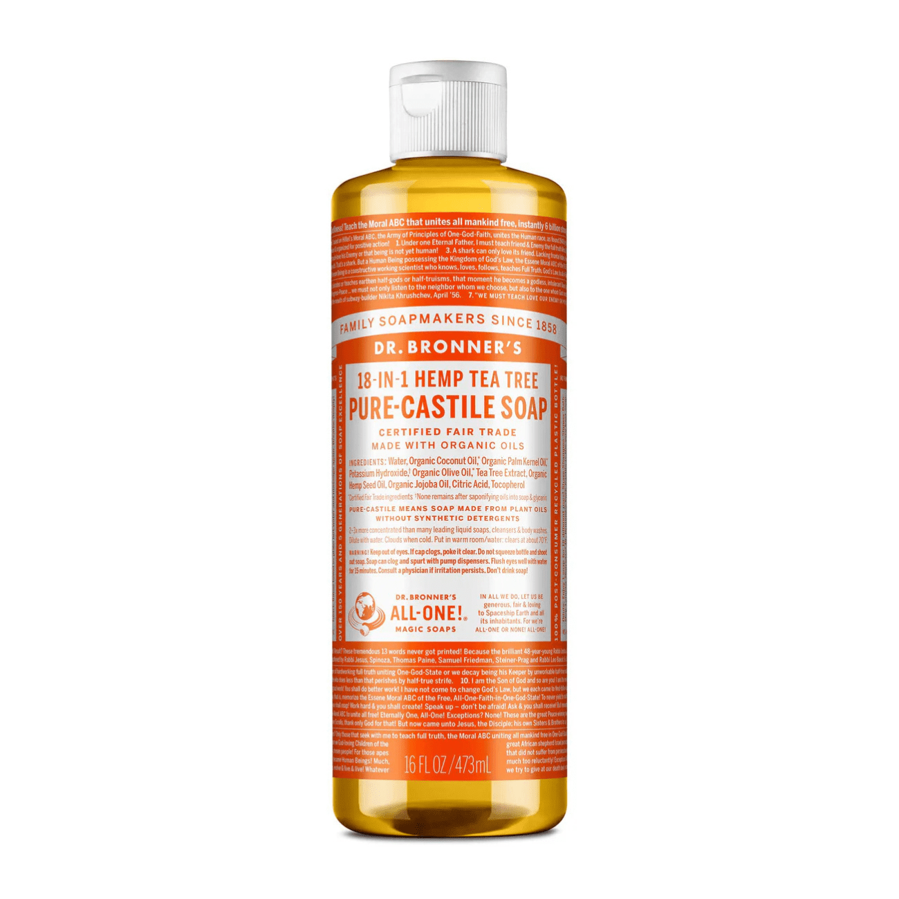 Tea Tree Pure - Castile Liquid Soap 473ml - Eco Natural Products - Dr. Bronner - Liquid Soap