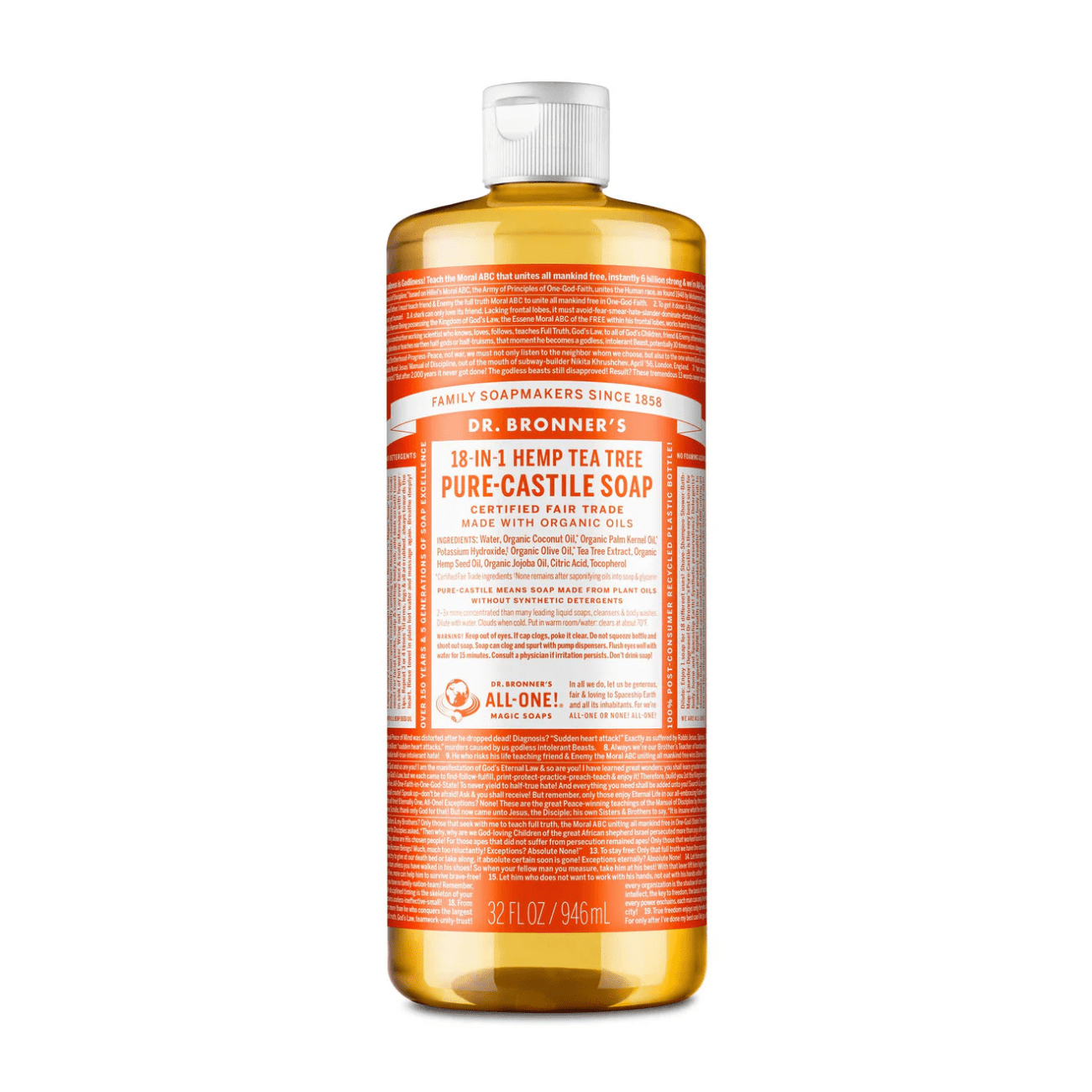 Tea Tree Pure - Castile Liquid Soap 946ml - Eco Natural Products - Dr. Bronner - Liquid Soap