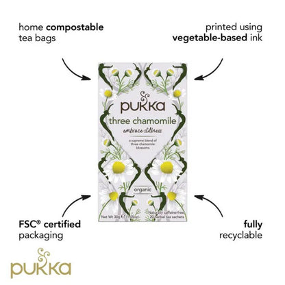 Three Chamomile Herbal Tea 20 Sachets - Pukka Herbs - Herbal tea - Eco Natural Products
