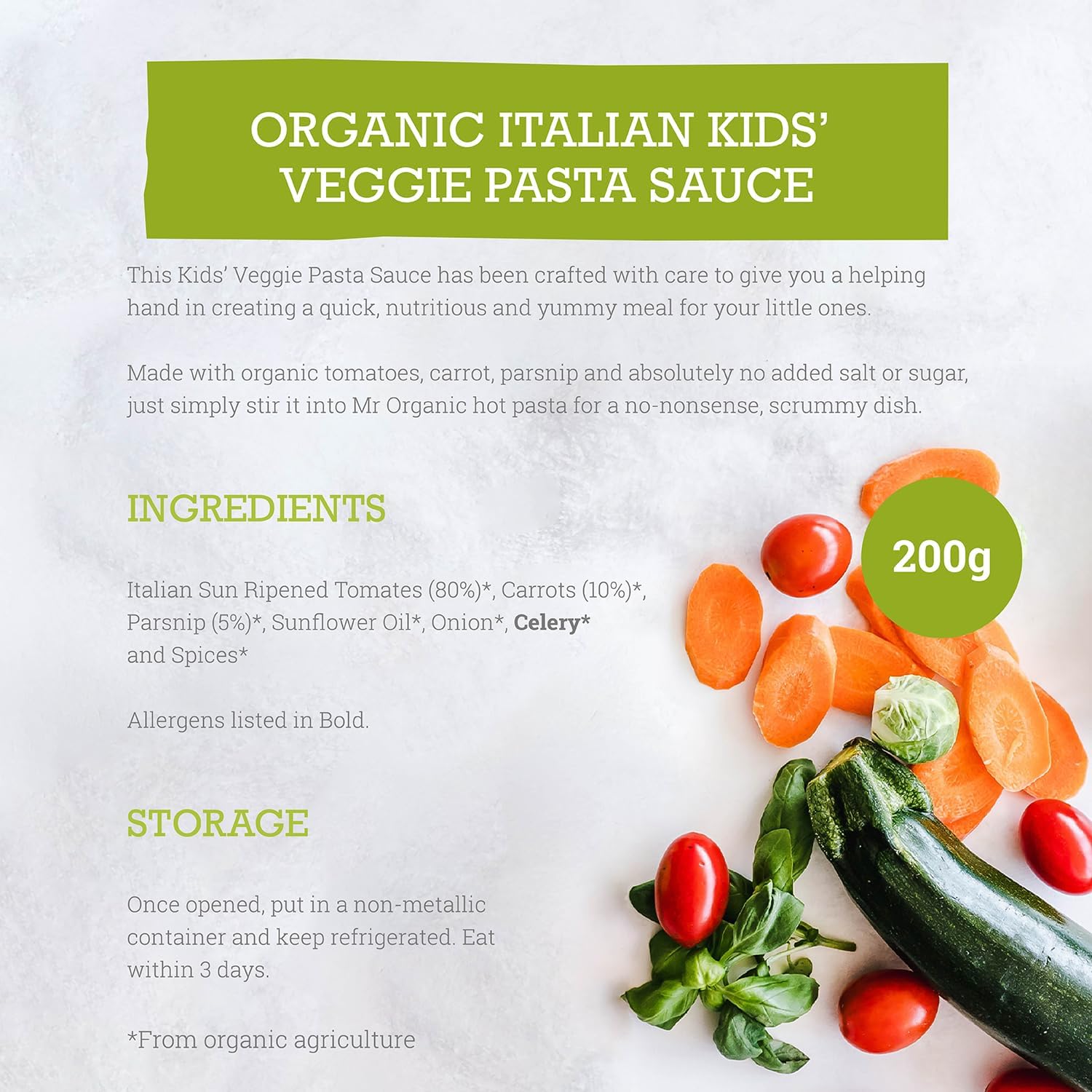 Tomato Carrot Parsnip Kids Veggie Pasta Sauce 200g - Mr Organic - Pasta Sauce - Eco Natural Products