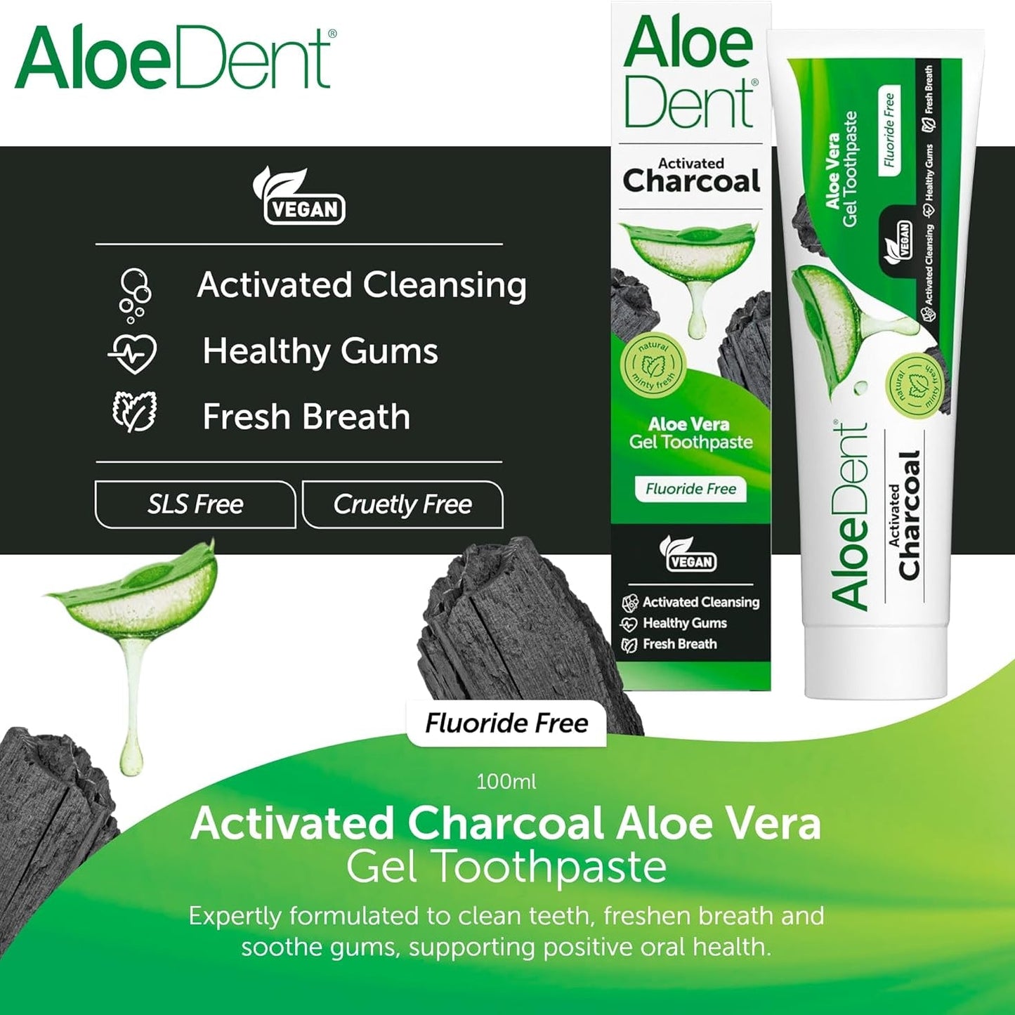 Toothpaste Activated Charcoal 100ml - Aloe Dent - Toothpaste - Aloe Dent
