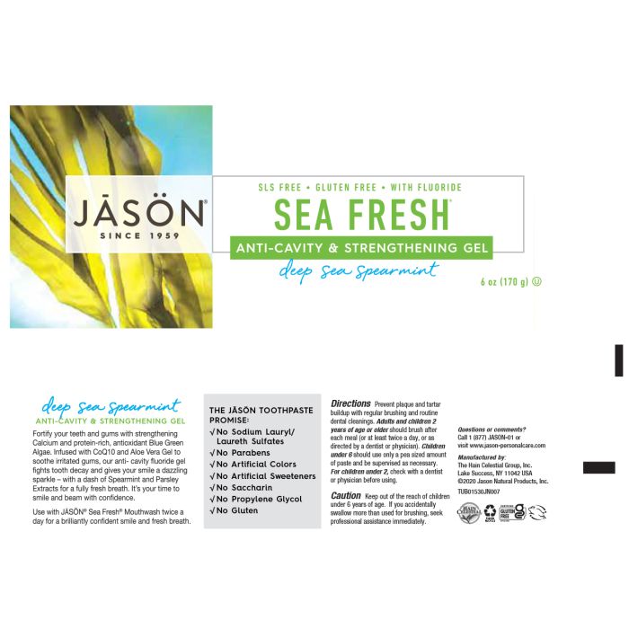 Toothpaste Gel Sea Fresh Strengthening Anti - Cavity Spearmint 170g - Jason - Toothpaste Gel - Eco Natural Products