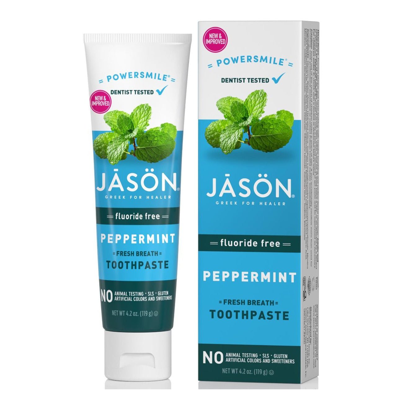 Toothpaste Powersmile Peppermint Fluoride Free 119g - Jason - toothpaste - Eco Natural Products