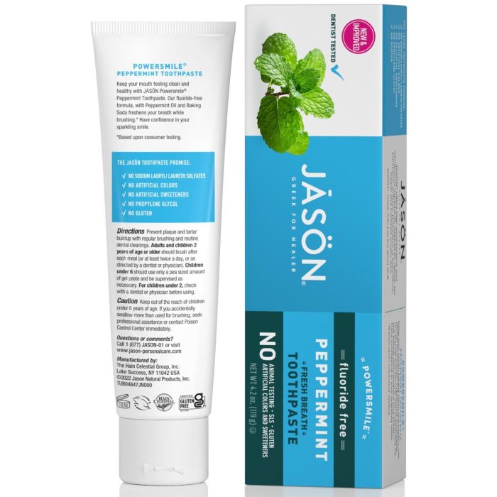 Toothpaste Powersmile Peppermint Fluoride Free 119g - Jason - toothpaste - Eco Natural Products