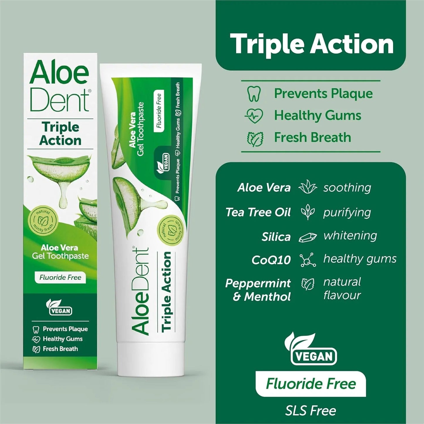 Triple Action Toothpaste Aloe Vera & Tea Tree 100ml - Aloe Dent - Toothpaste - Aloe Dent