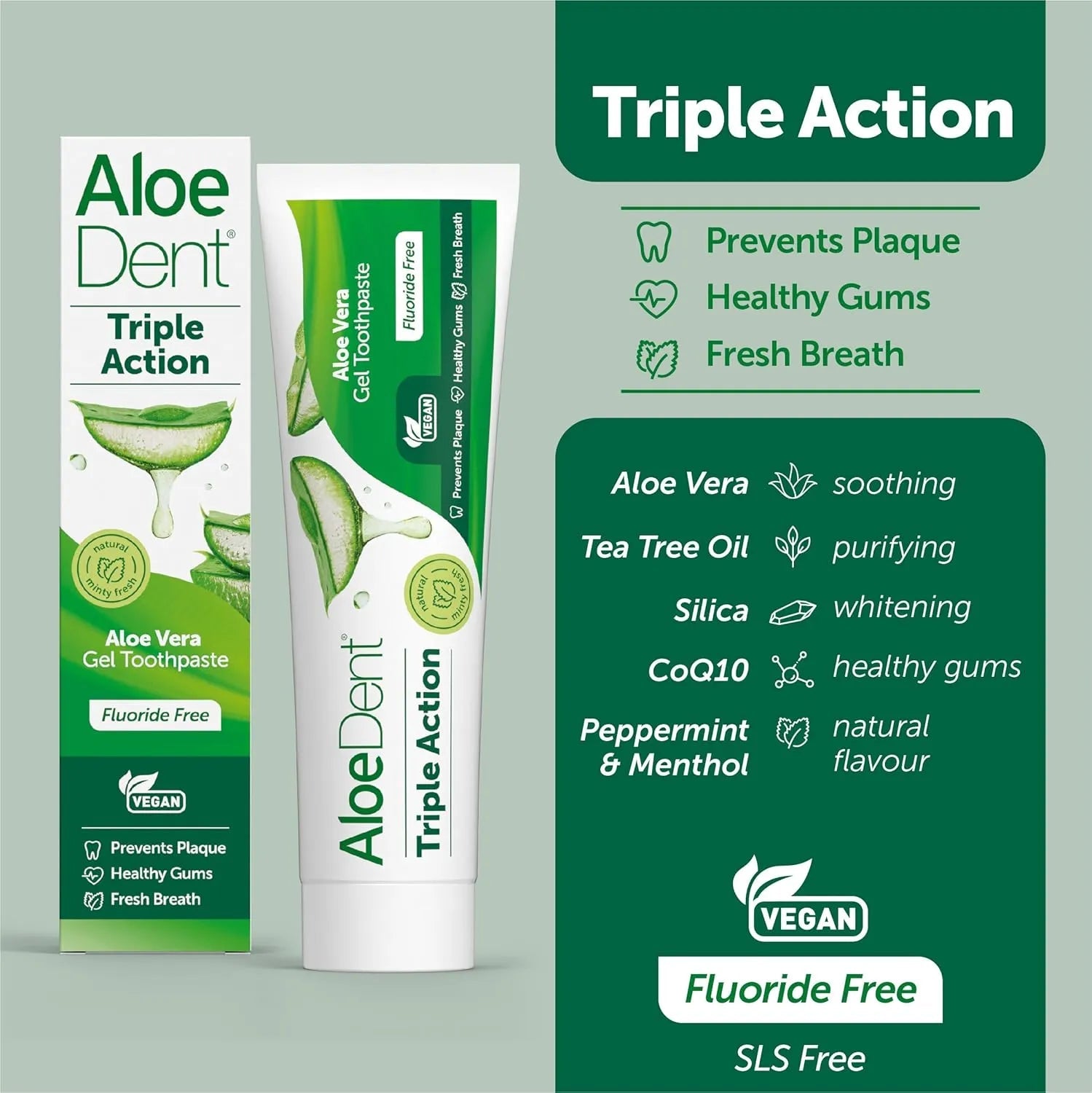 Triple Action Toothpaste Aloe Vera & Tea Tree 100ml - Aloe Dent - Toothpaste - Aloe Dent