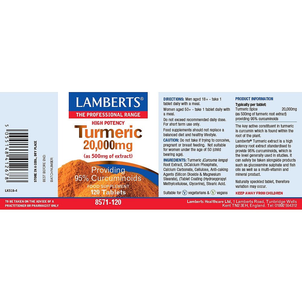 Turmeric 20,000mg 120 Tablets - Lamberts - Food Supplement - Eco Natural Products