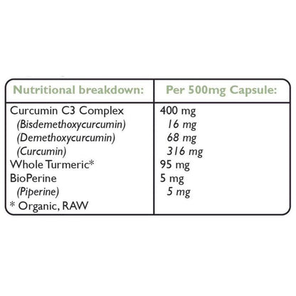 Turmeric C3 & Bioperine Extract 500mg High Strength 60capsules - Fushi Wellbeing - Botanical & Food Supplements - Eco Natural Products