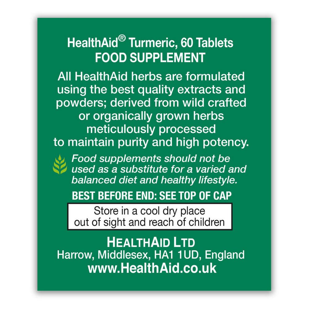 Turmeric (Curcumin) 750mg Equivalent 60 Tablets - HealthAid - Food Supplement - Eco Natural Products