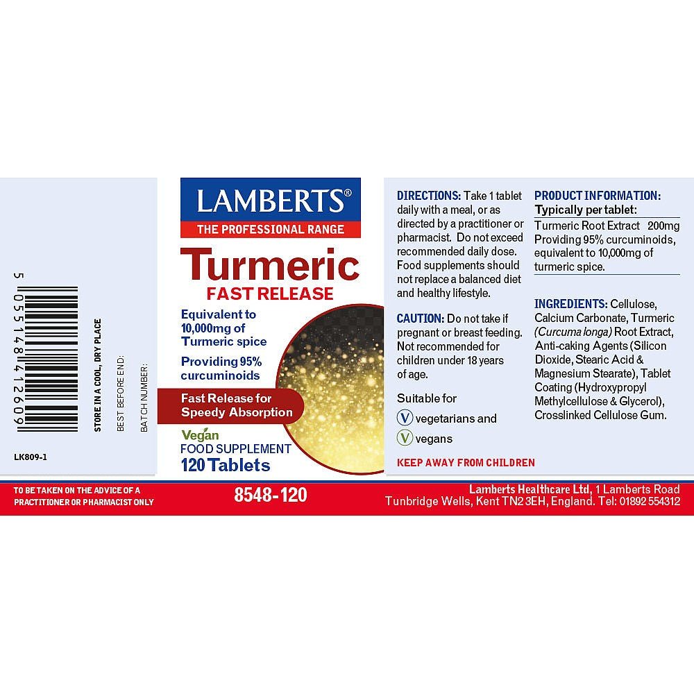 Turmeric Fast Release 120 Tablets - Lamberts - Food Supplement - Eco Natural Products