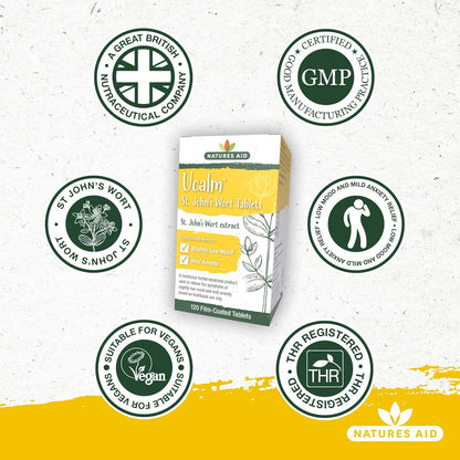 Ucalm 300mg (St Johns Wort) 120 Tablets - Natures Aid - Vitamins & Supplements - Eco Natural Products