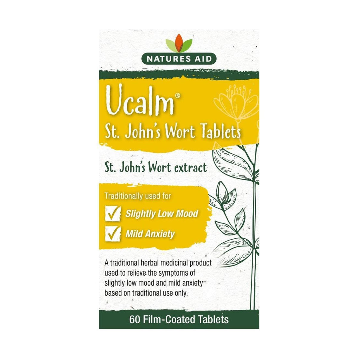 Ucalm St John's Wort 300mg 120 Tablets ingredients panel - Natures Aid