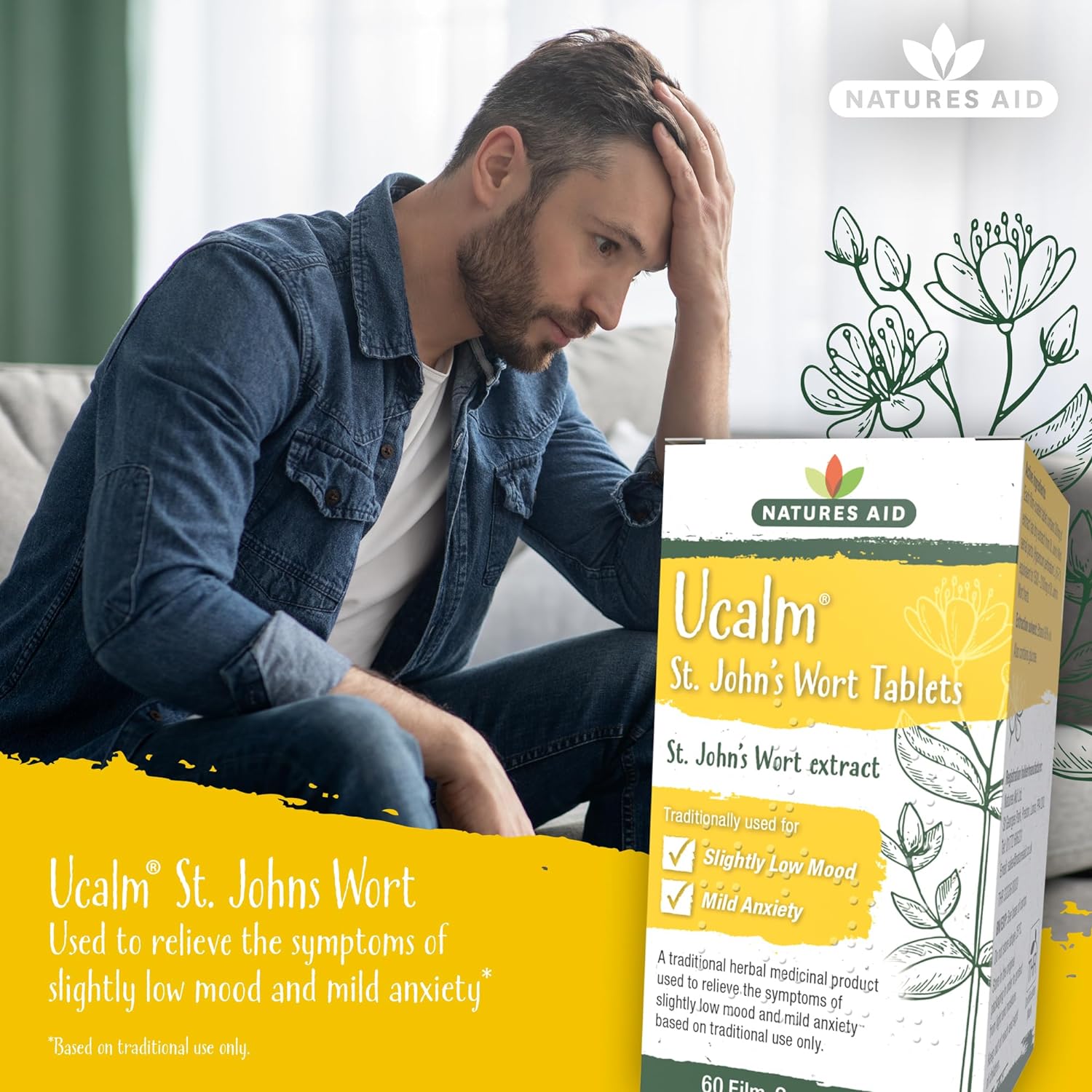 Ucalm St John's Wort 300mg 60 Tablets - Natures Aid - Vitamins & Supplements - Eco Natural Products