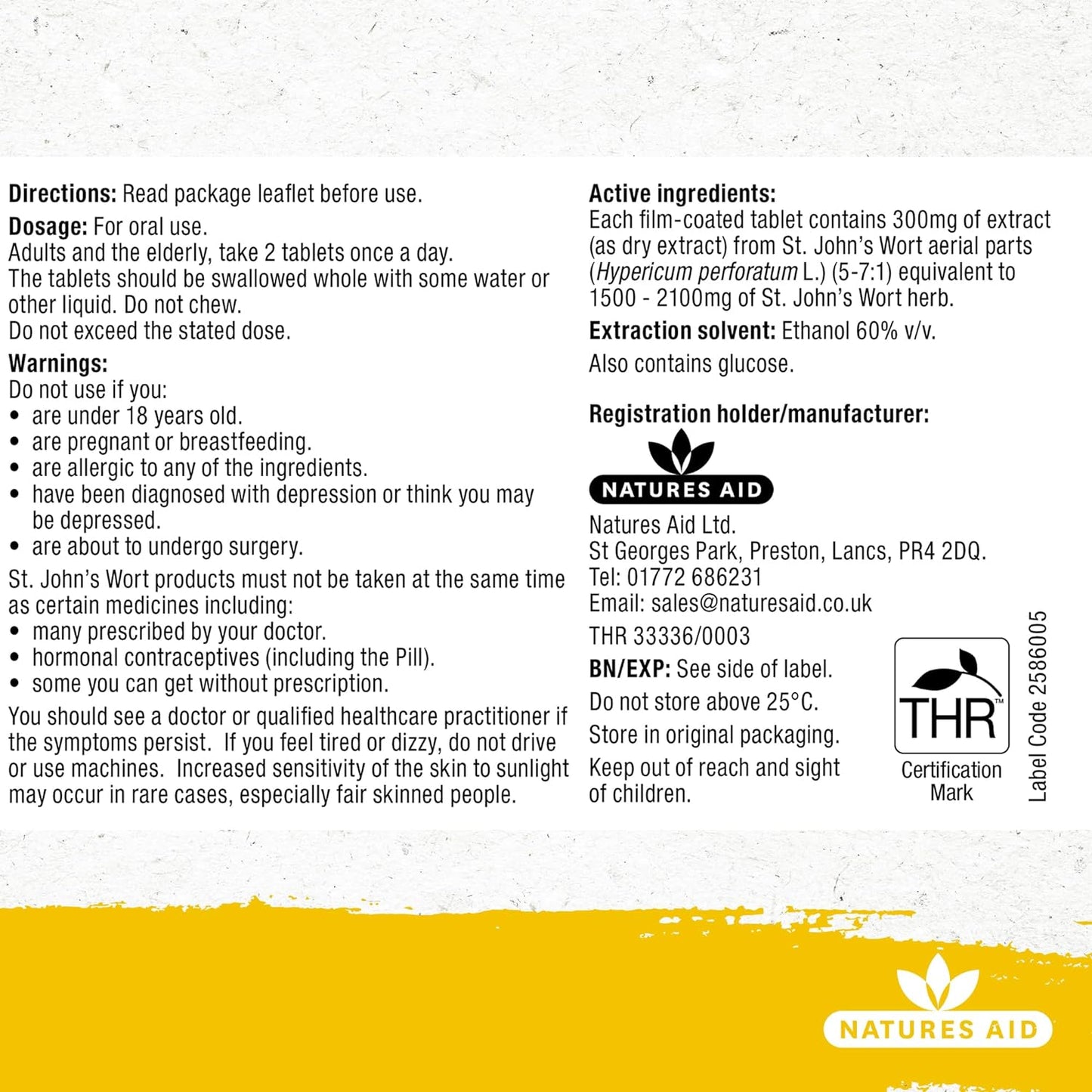 Ucalm St John's Wort 300mg 60 Tablets - Natures Aid - Vitamins & Supplements - Eco Natural Products