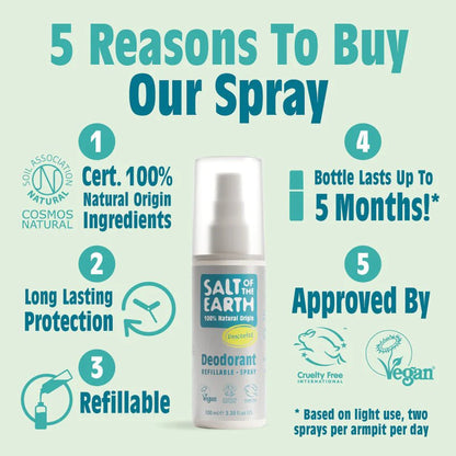 Unisex Deodorant Spray Unscented 100ml - Salt Of the Earth - Deodorants - Salt Of the Earth