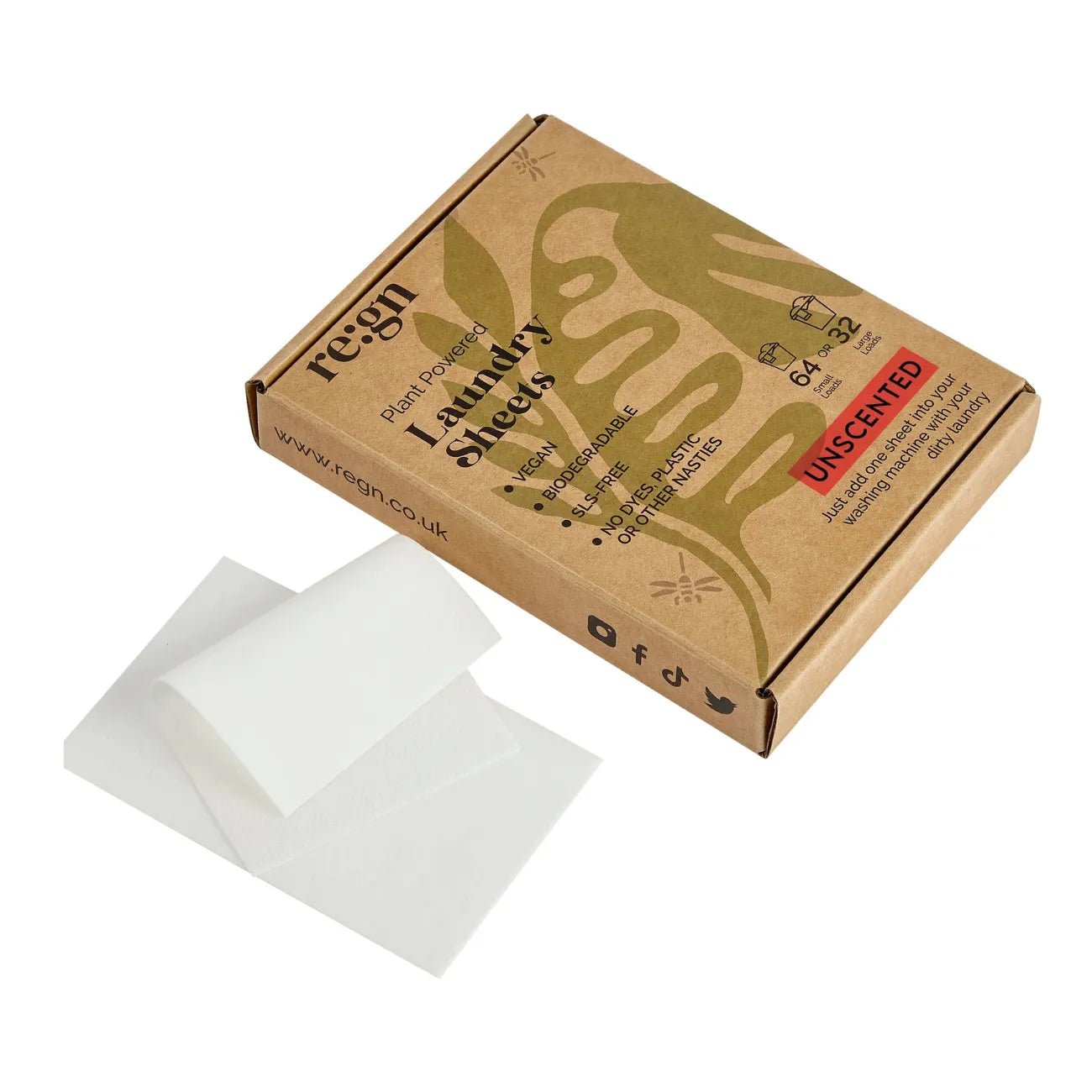 Unscented Laundry Sheets Pack of 64 - Re:gn - Laundry Detergent - Re:gn