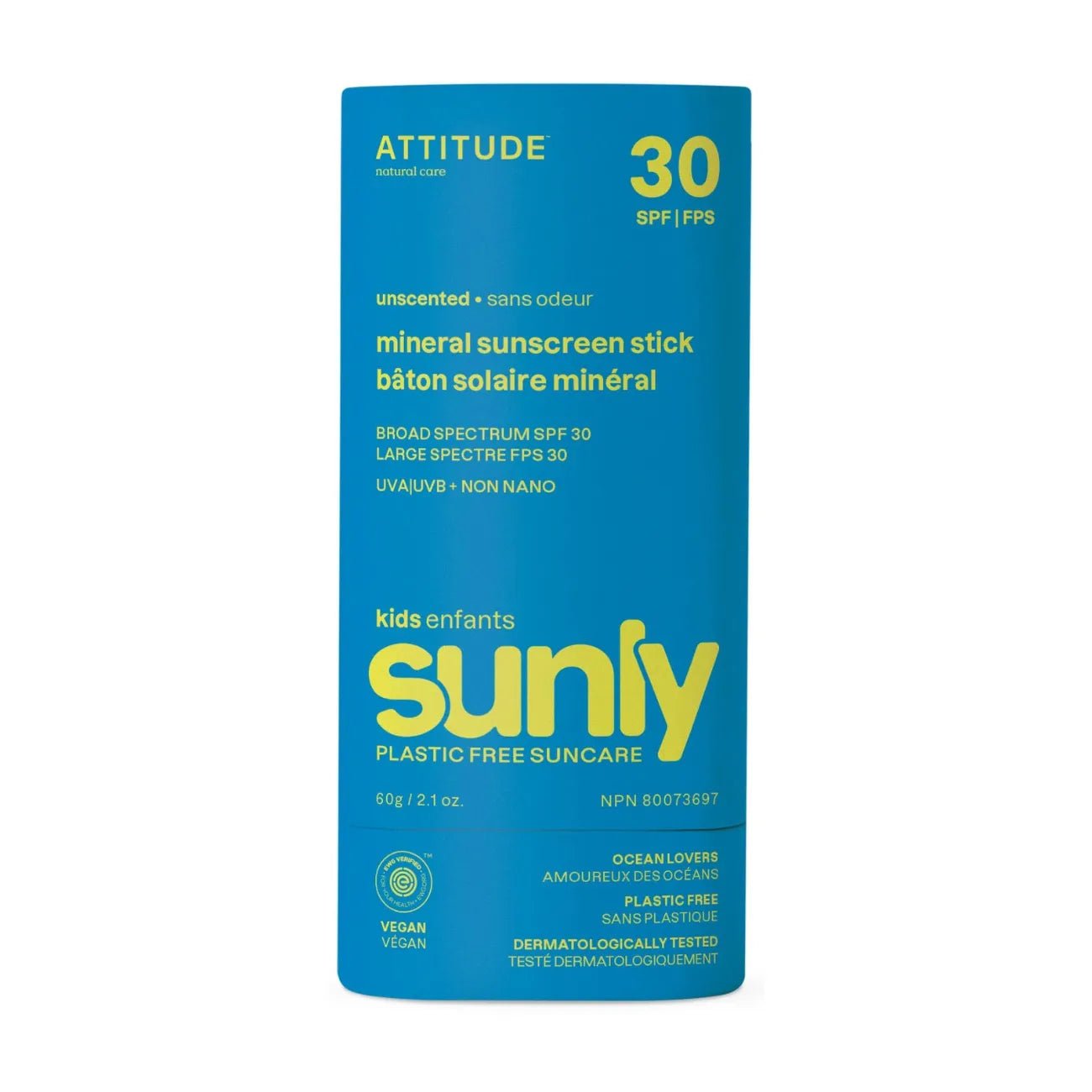 Unscented Sunly Kids Sunscreen Stick 30 SPF 60g - Attitude - Sunscreen - Attitude