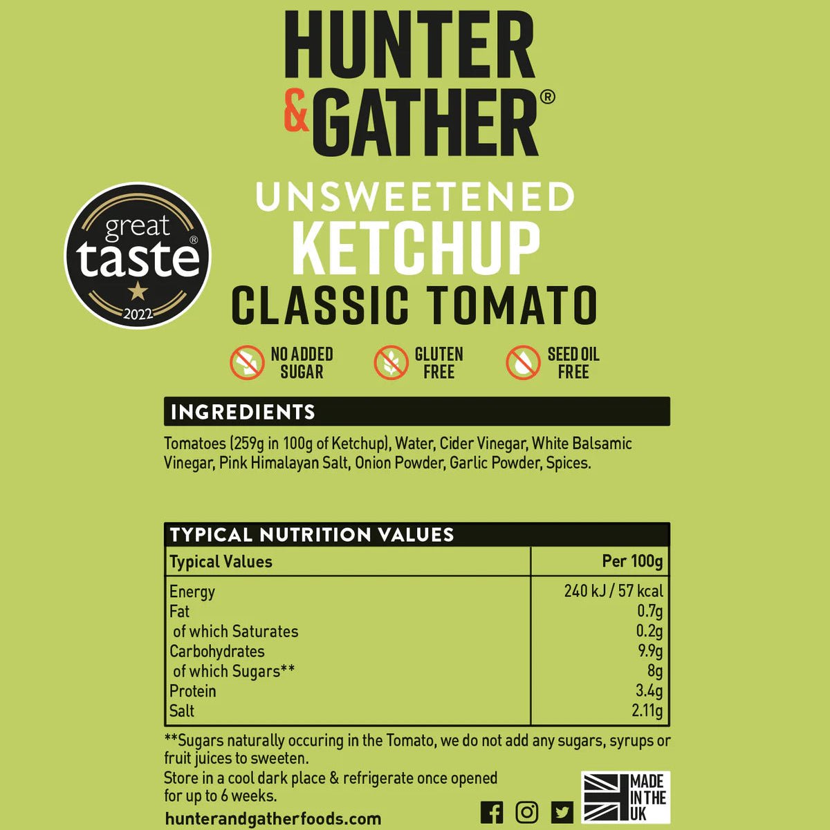 Unsweetened Tomato Ketchup 250g - Hunter and Gather - Ketchup - Hunter and Gather