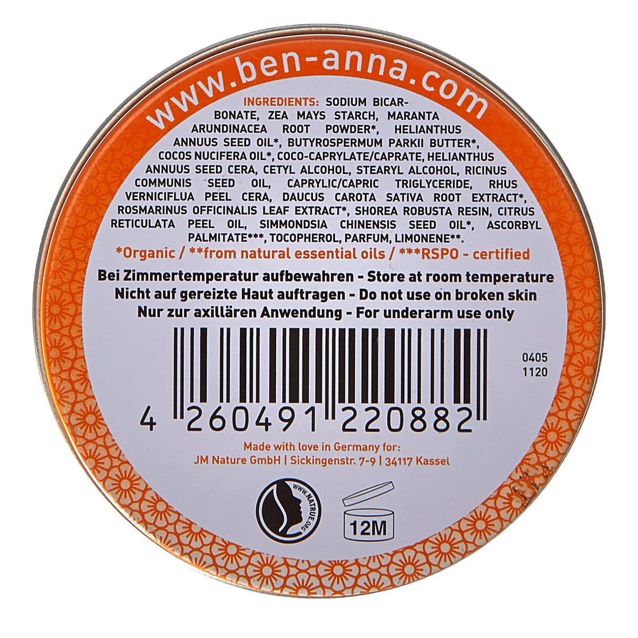 Vanilla Orchid Cream Deodorant Tin 45g - Ben & Anna - Deodorant - Eco Natural Products