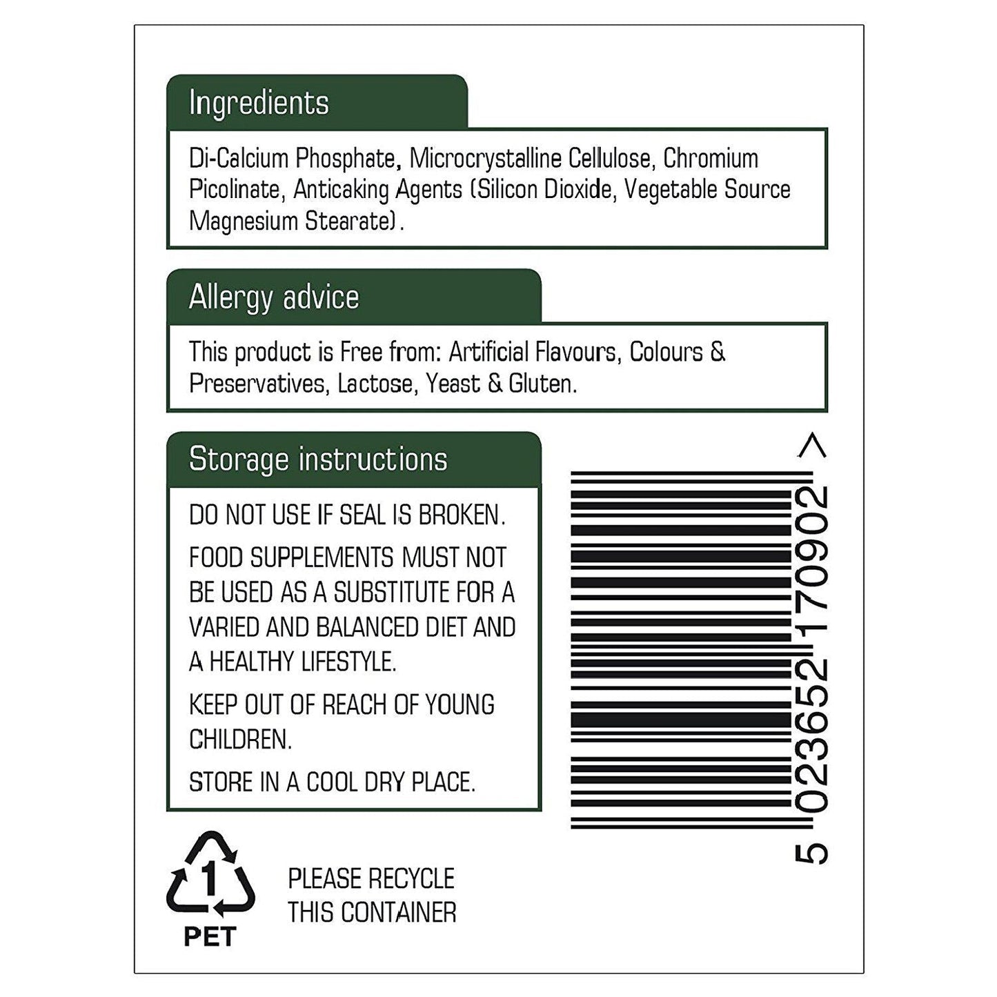 Vegan Chromium Picolinate Tablets 200ug 90 Tablets Exp 12.2025 - Natures Aid - Natures Aid